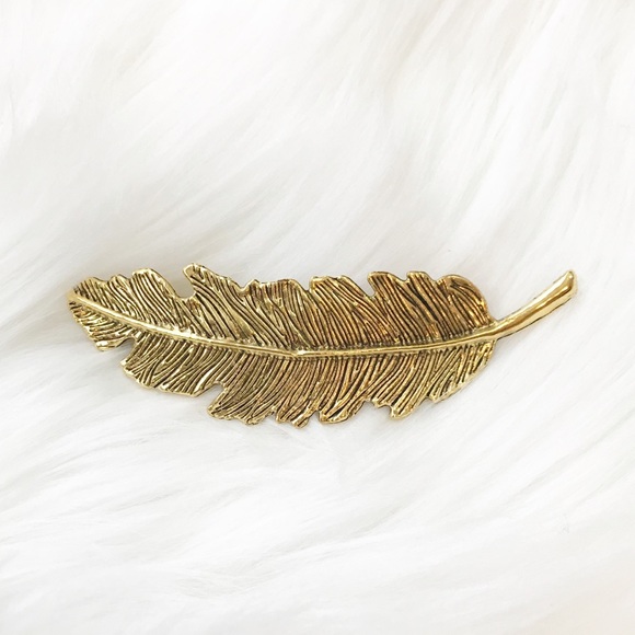 LAST ONE Gold Feather Hair Clip Barette - Picture 2 of 3